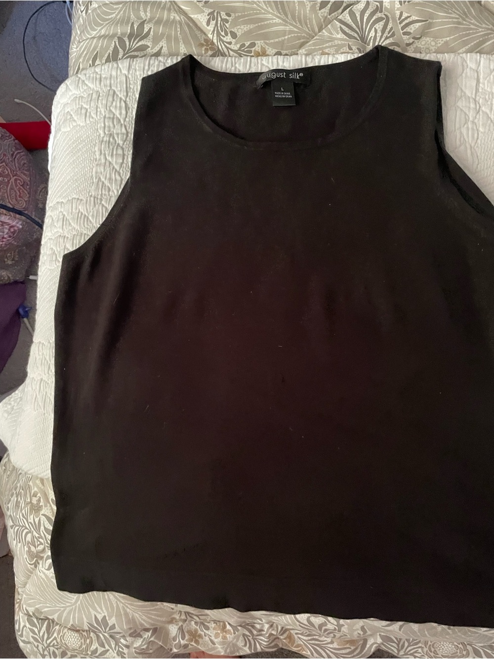 August Silk Black Crew Neck Sleeveless Tank